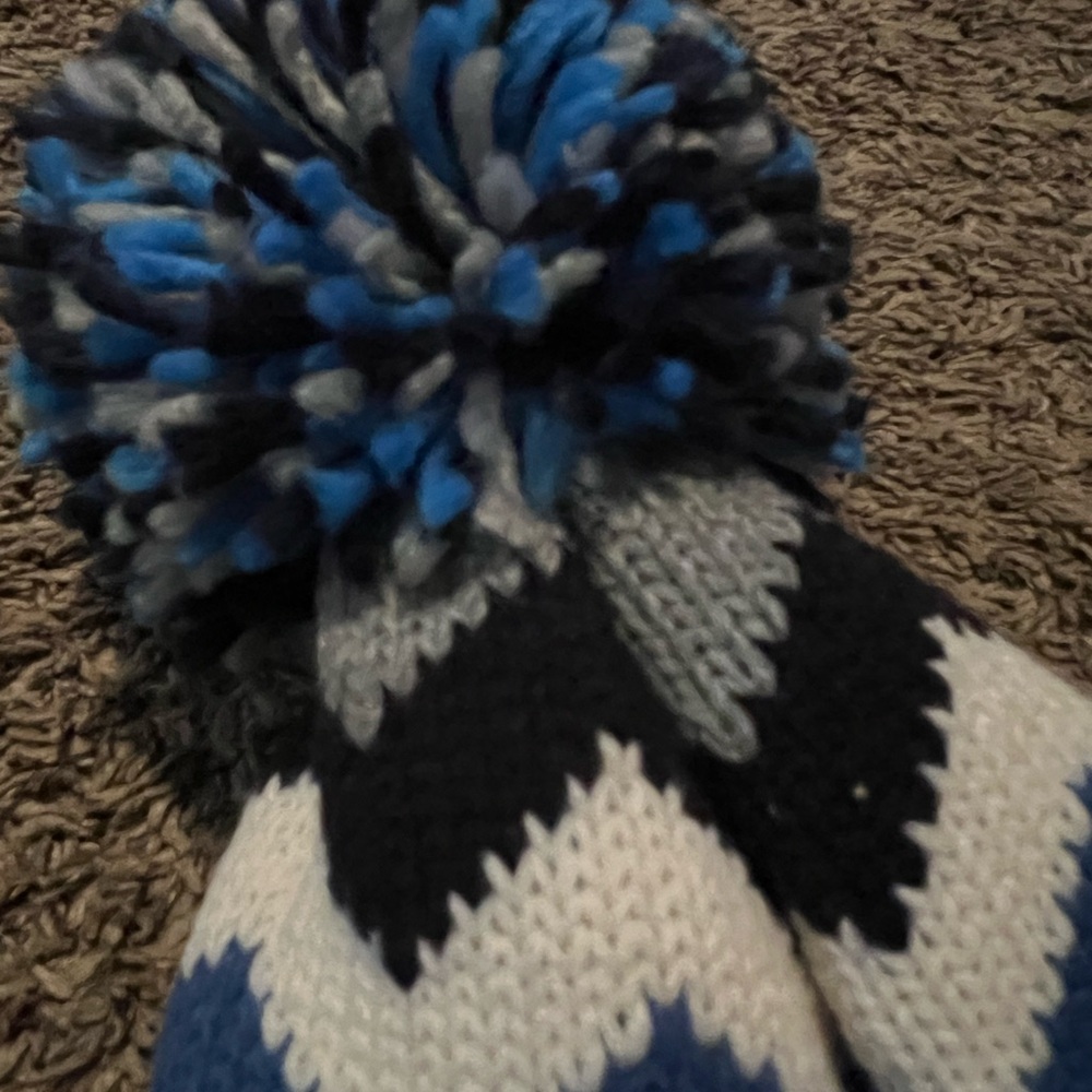 Scotland Pom Pom Knit Hat - Blue and Gray - Picture 3 of 3